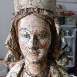 Detail Initial state Gothic polychrome carving.