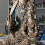 Initial state Gothic polychrome carving.